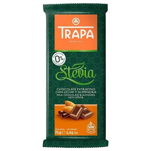 Trapa Stevia, Vollmilchschokolade mit Mandeln, 75g