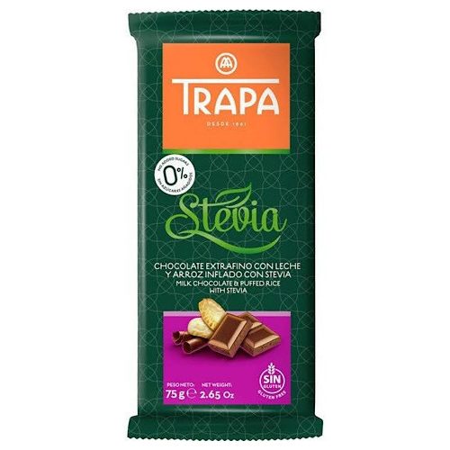Trapa Stevia, Vollmilchschokolade mit gepufftem Reis, 75g