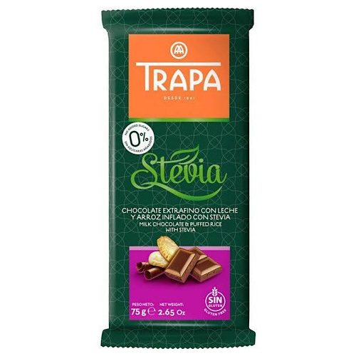 Trapa Stevia, Vollmilchschokolade mit gepufftem Reis, 75g