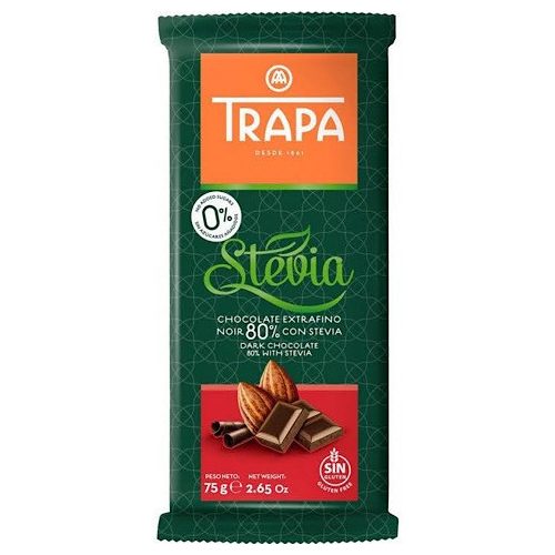 Trapa Stevia Noir 80% - Dunkle Schokolade mit 80% Kakaogehalt uns Stevia  75g