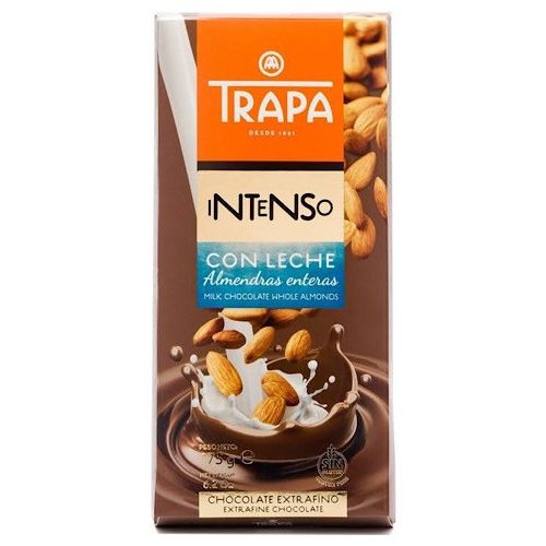 Trapa Intenso Leche Almendra 175g -Milchschokolade mit ganzen Mandeln 