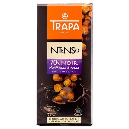 Trapa Intenso Noir 70% Avellana 175g - Dunkle Schokolade mit 70% Kakaogehalt und ganzen Haselnüssen