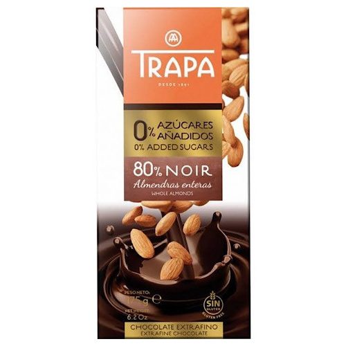 Trapa Intenso Noir 80% Almendra 175g - Dunkle Schokolade mit ganzen Mandeln und Süßstoff