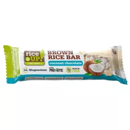   Rice Up, gepuffter brauner Reissnack mit weißer Schokolade und Kokosnuss, 18g.