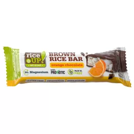   Rice Up, gepuffter brauner Reisriegel mit Orangen- und Schokoladengeschmack, 18g.