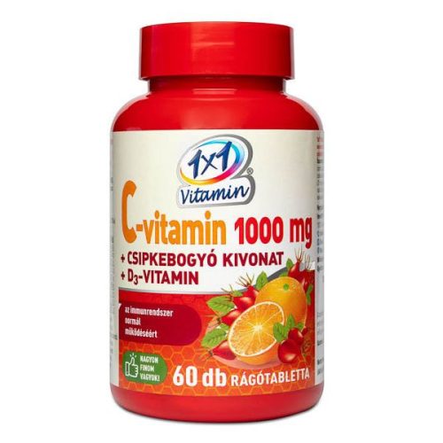 1x1 Vitamin 1000 mg Vitamin C + Vitamin D3 Kautabletten mit Orangengeschmack, Hagebuttenextrakt und Süßungsmitteln
