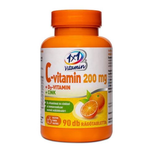 1x1 Vitaday Vitamin C 200 mg + Vitamin D3 + Zink Kautabletten mit Orangengeschmack und Süßungsmitteln 90x