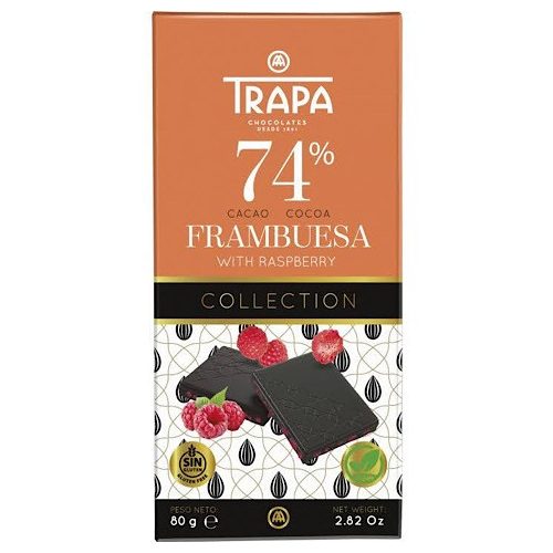 Trapa Collection, málnás étcsokoládé tábla, 74%, gluténmentes, vegán, 80g
