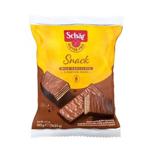 Schar Snack, mit Schokolade überzogene, mit Haselnuss gefüllte Waffel, 105 g.