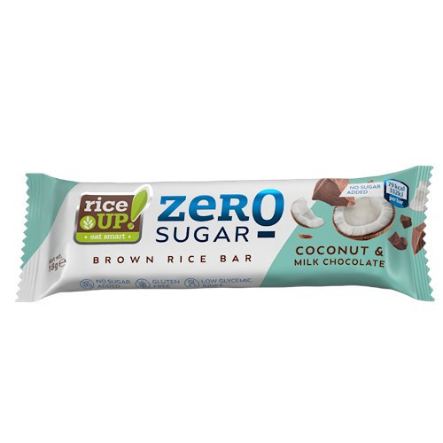 Rice Up, Zero Reisscheibe mit kokosnussgeschmackter Milchschokolade, ohne zugesetzten Zucker, 18g